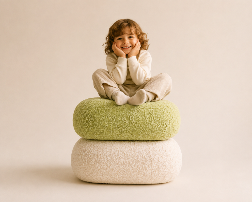 Stacked pouf — child sitting studio