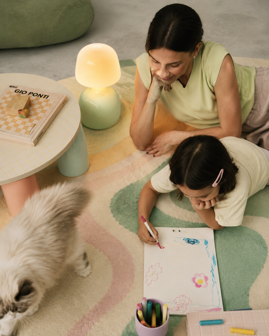 Jay lamp — mother daughter drawing top view